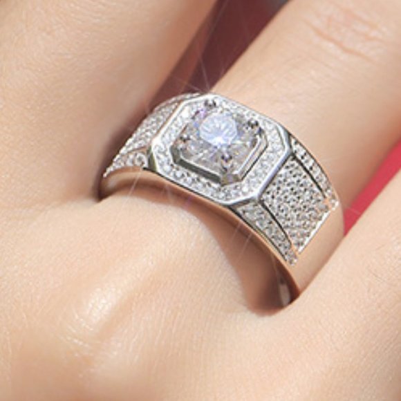 Certified 1ct. t.w. Moissanite Diamond Iced Out Mens Engagement Ring NEW - Picture 3 of 8